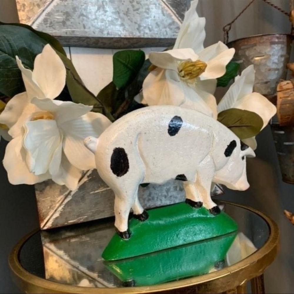 Farmhouse Black & White Hand painted Pig Doorstop